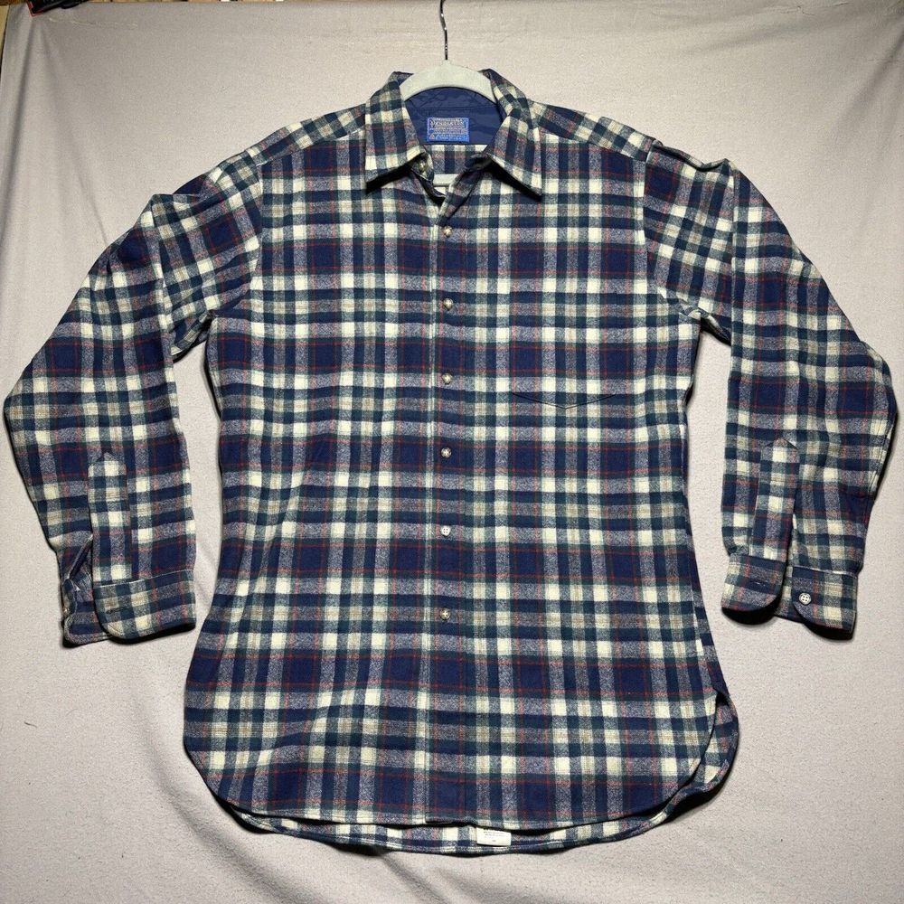Vintage Pendleton Country Traditional Mens Wool‎ Shirt Plaid M Blue FLANNEL